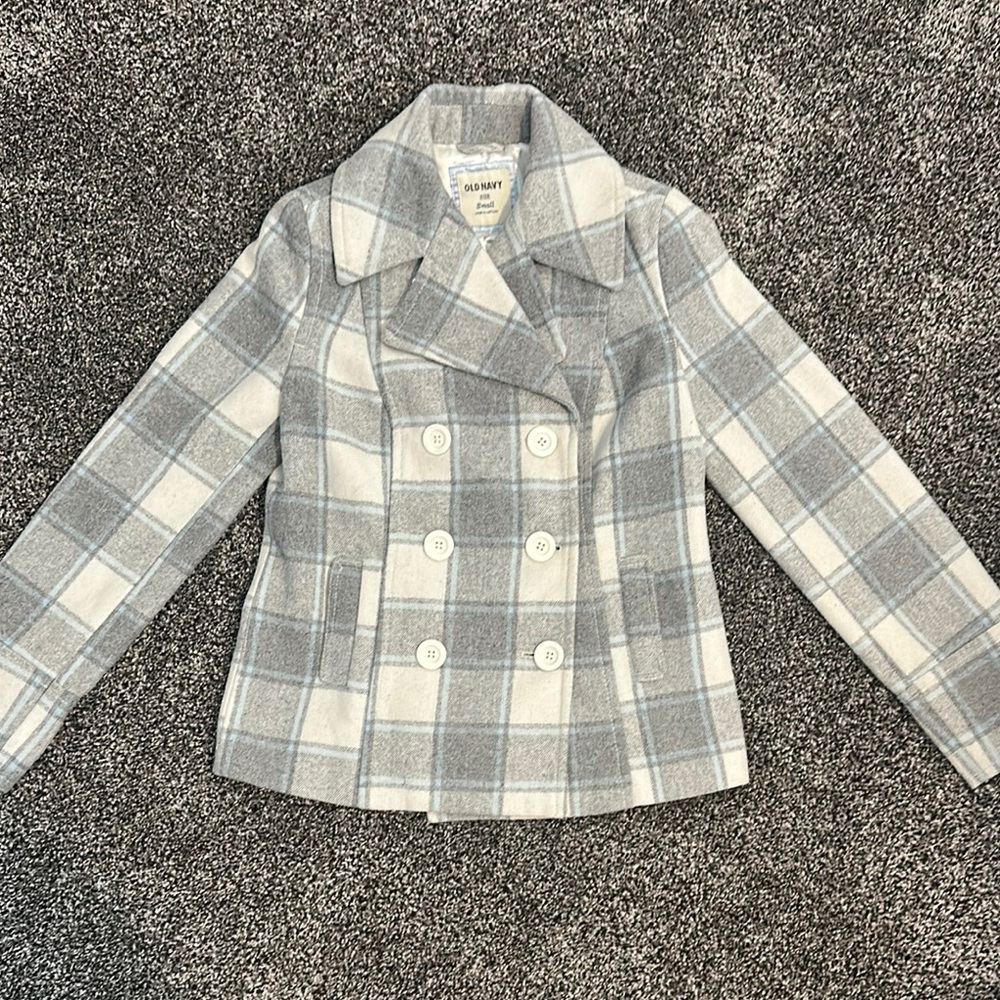 Old Navy Women's Gray Plaid Peacoat